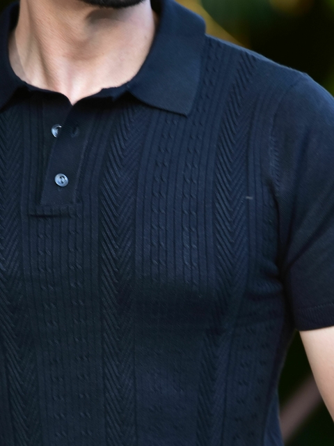 Camiseta Gola Polo Tricot Texturizada Preta 1074 - Conquest na internet