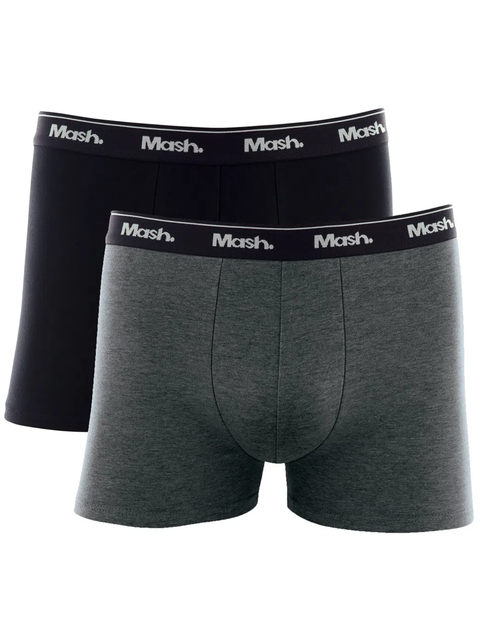 Kit 2 Cuecas Boxer Cotton Preta / Cinza Mescla - Mash