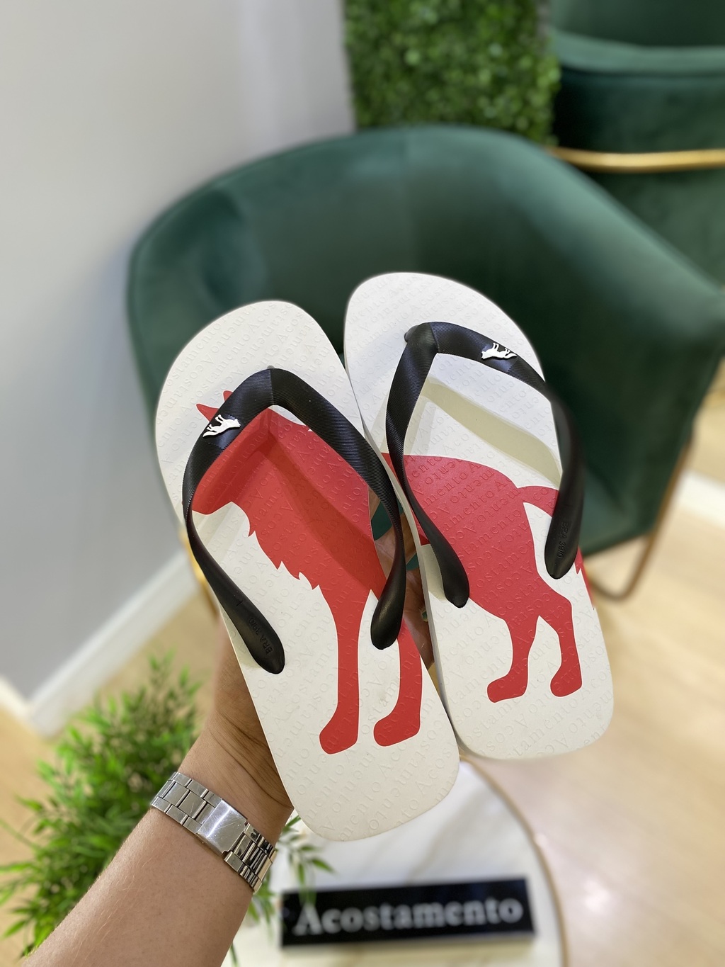 Imagem do Chinelo Branco Lobão Vermelho 9019 - Acostamento