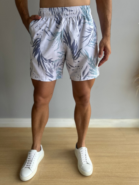 Short Boxer Branco Folhagem Azul 30630 - Ogochi - comprar online