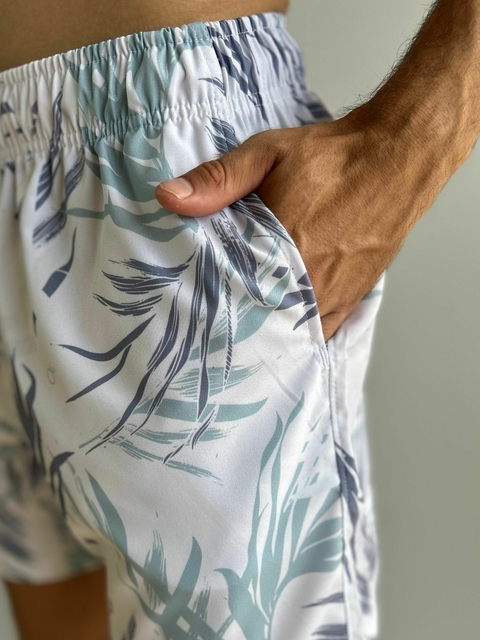 Short Boxer Branco Folhagem Azul 30630 - Ogochi
