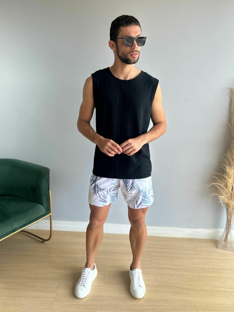 Short Boxer Branco Folhagem Azul 30630 - Ogochi - Kamarim Patos