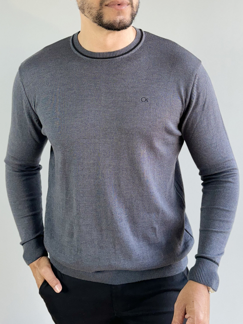 Suéter Tricot Chumbo Casual Gola Careca 4008 - Ogochi