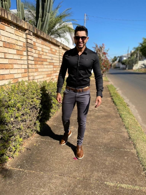 Imagem do Camisa Social Acetinada Slim Preta - Zip Off