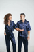 Pijama de casal cetim calca e camisa manga curta cetim azul marinho vies off na internet