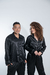 Pijama de casal cetim calca e camisa manga longa cetim preto vies off - comprar online