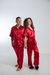 Pijama de casal cetim calca e camisa manga curta cetim vermelho com vies vermelho - comprar online
