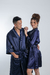 Robe curto de casal cetim azul marinho com vies off