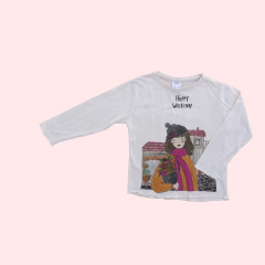 Remera manga larga de algodón "Happy weekend" crema Zara - 6A