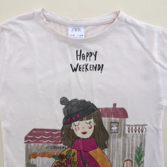 Remera manga larga de algodón "Happy weekend" crema Zara - 6A - comprar online