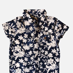 Conjunto de enterito manga corta y gorro azul floreado Gap - 18-24M - Comunidad Vestireta