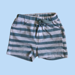 Bermuda de algodón rayada blanca y celeste Cheeky - 3-6M