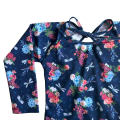 Traje de baño manga larga azul con bolado "Flores" Little Cocoa - 8A en internet