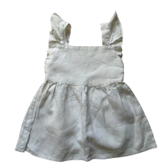 Vestido sin mangas de 100% lino blanco con bolados SIN ETIQUETA - 6A - comprar online