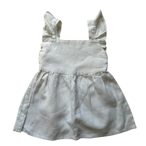 Vestido sin mangas de 100% lino blanco con bolados SIN ETIQUETA - 6A - comprar online