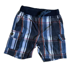 Bermuda de gabardina cuadrille azul Little Akiabara - 12-18M - comprar online