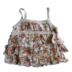 Remera sin mangas de algodón blanco floreado Little Akiabara - 6-9M en internet