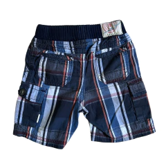 Bermuda de gabardina cuadrille azul Little Akiabara - 12-18M - tienda online