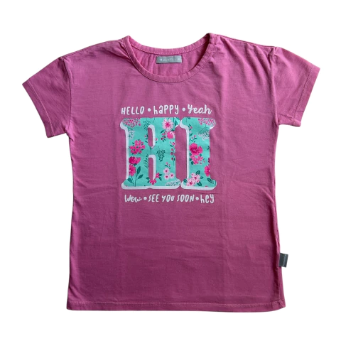 Remera de algodón manga corta rosa "Hey" Mimo - 6A - comprar online