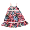 Vestido sin mangas floreado con tiritas y cinta de ajuste rayado rosa y blanco Galapagos - 1A