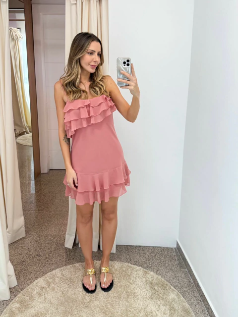 Vestido curto Esmeral babados