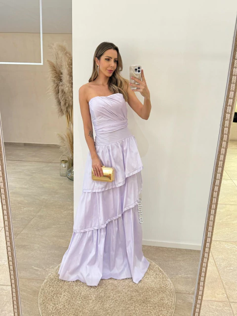 Vestisdo Narciso saia 3 camadas assimétrico e amarraçao lilás