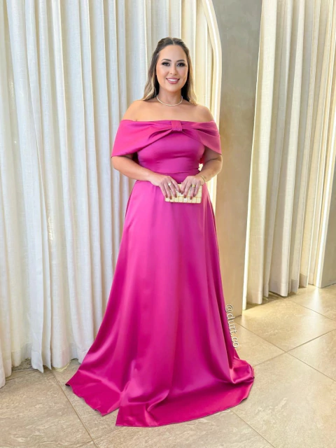 Vestido Eliana ombro a ombro laço em alfaiataria pink