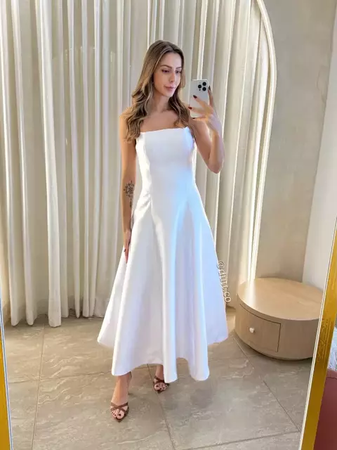 Vestido midi Dora tomara que caia corset zibeline branco
