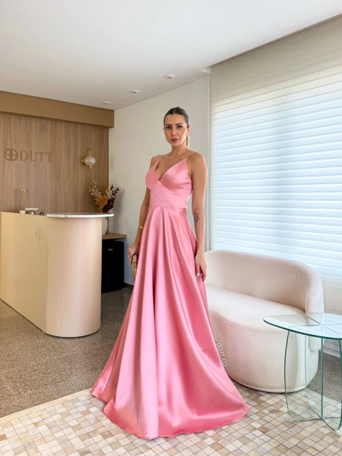 Vestido Sensen alcinha em zibeline costas abertas rosa