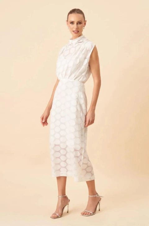 Vestido midi Givenchy com tecido devorê bolas off white