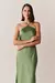 Vestido longo Capri em cetim frente única amarração costas oliva - Dutt & Co.