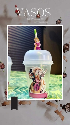 10 VASOS FRAPPE CON TAPA DESCARTABLES Y SORBETE SOUVENIRS