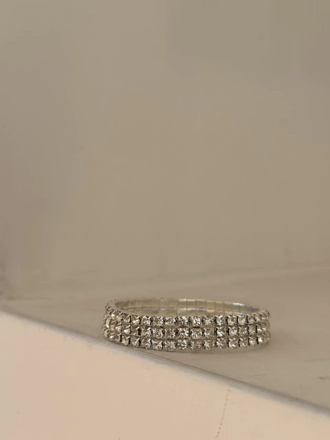 Pulsera Strass triple plateada