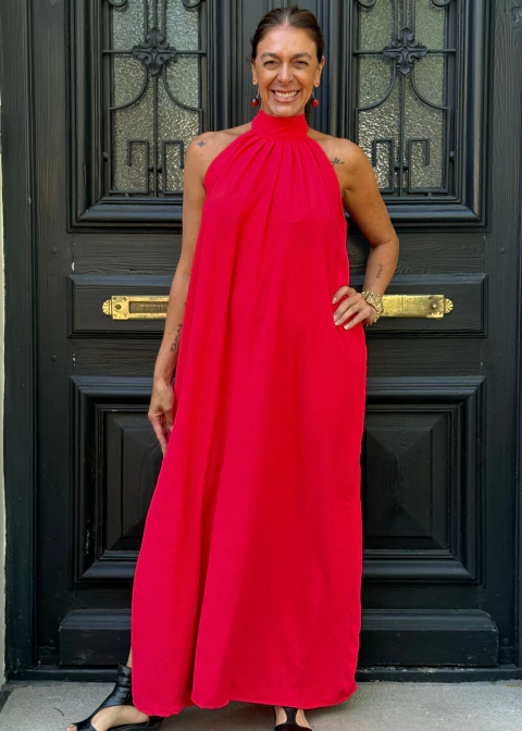 VESTIDO HALTER LARGO ROJO - comprar online