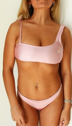 top bikini un hombro rosa brillante