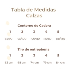 Tabla de talles de calza no traslúcida 