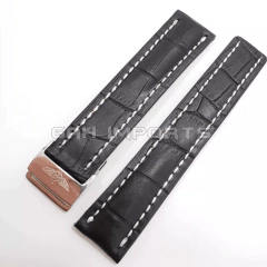 Pulseira Para Relógio Breitling 24mm Em Couro Preto Com Fecho Deployant