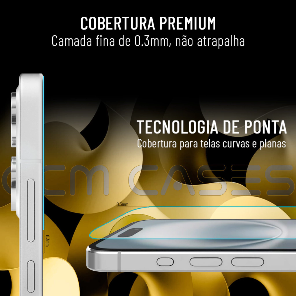 Smartphone Xiaomi Redmi Note com película de hidrogel GCM Cases cobrindo perfeitamente as bordas curvas, garantindo proteção total.