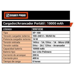 Imagen de Cargador-Arrancador De Baterias Dowen Pagio 9991030 - 10.000 A/H