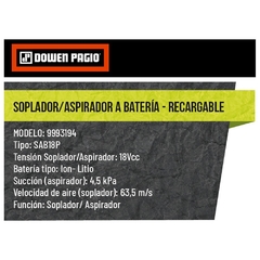 Imagen de Soplador - Aspiradora Bateria Dowen Pagio Flex One 9993194 - Sin Bateria Sin Cargador