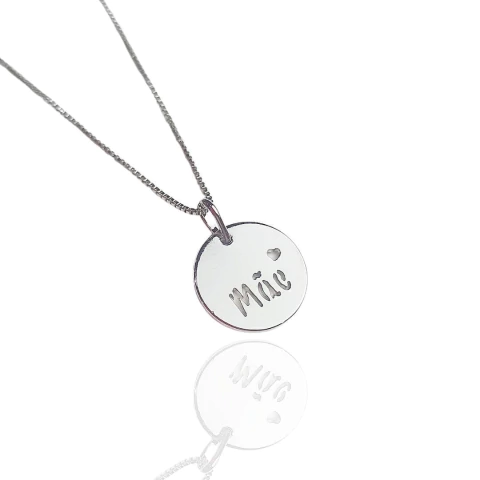 Colar Medalha Mãe banhado a platina