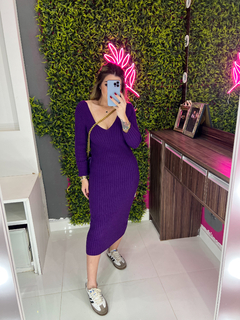 VESTIDO VIRGINIA TRICOT modal gola V (uva/roxo) - Jordanna Galia Store