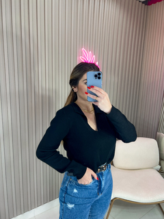 Cropped polo TRICOT modal importado (preta) - loja online