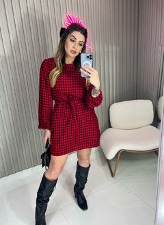 Vestido/macaquinho xadrez crepe duna (vermelho/preto) - - Jordanna Galia Store