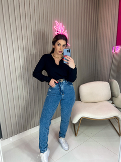 Cropped polo TRICOT modal importado (preta)