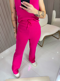 CONJUNto trio Mimi Kimono + regata + calça tricot modal importado (pink) - loja online