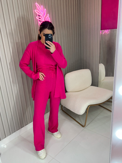 CONJUNto trio Mimi Kimono + regata + calça tricot modal importado (pink) - loja online