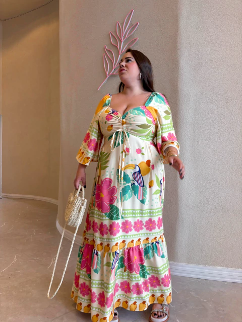 Vestido Andy curves 44- 48 viscolynho (estampa amarelo candy) - comprar online