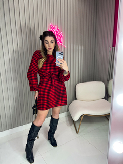 Vestido/macaquinho xadrez crepe duna (vermelho/preto) - na internet