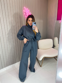 Calça wideleg Bru moletom (cinza chumbo) - - Jordanna Galia Store
